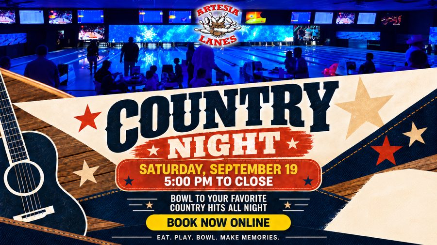 Country Night at Artesia Lanes &mdash; Saturday, September 19, 5PM to close. Bowl to your favorite country hits all night.